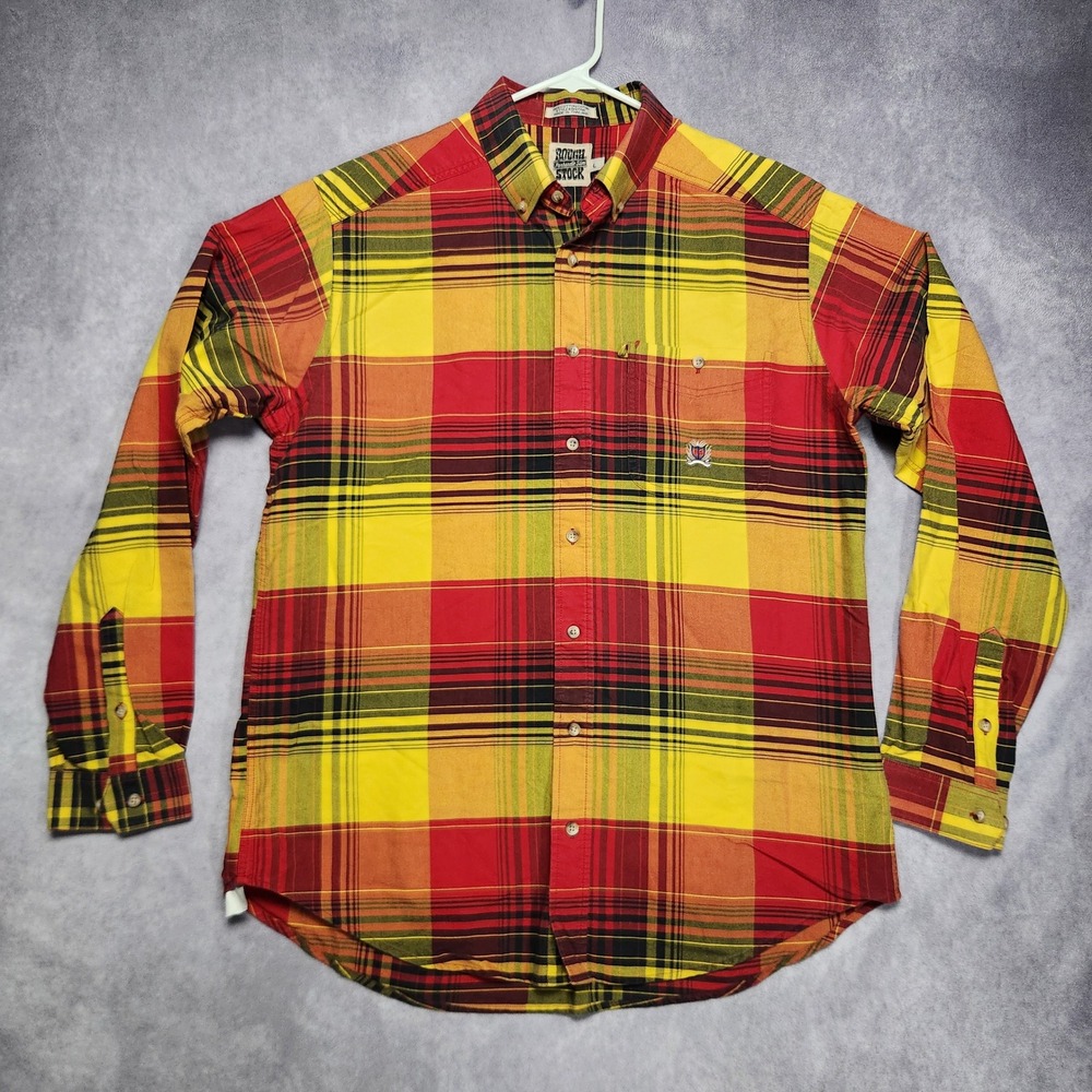 Panhandle Slim Rough Stock Mens Large Red Yellow Plaid Button Down Shirt ROD7911